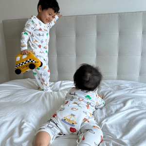 Matching siblings outfits on baby and toddler