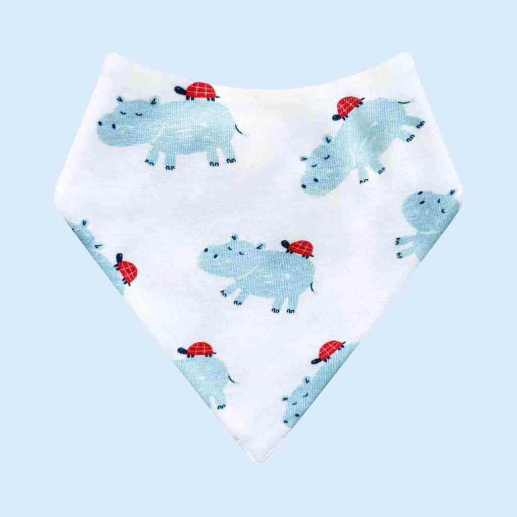 Estella Nursing and Feeding Accessory Organic Baby Bib with Blue Hippo and Turtle Print