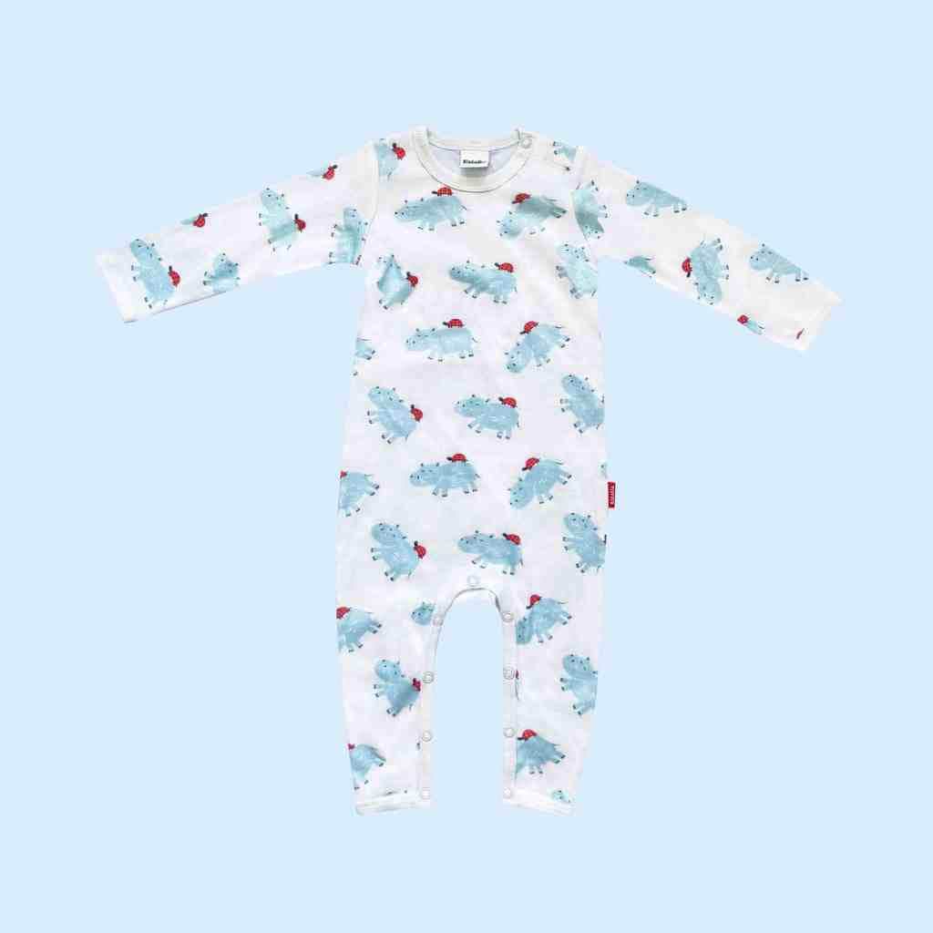Estella Baby Organic Blue Hippo Long Sleeve Baby Rompers