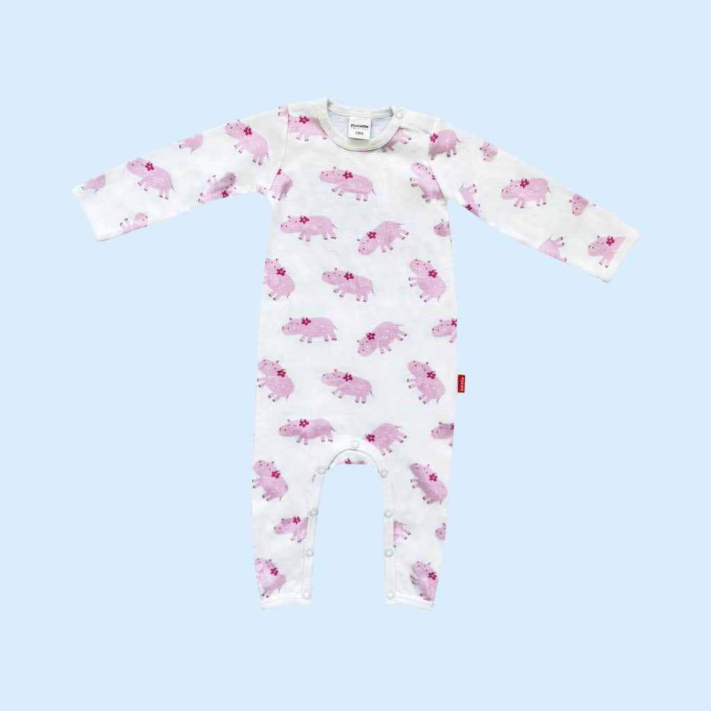Estella Baby Clothes Organic Pink Hippo Long Sleeve Romper