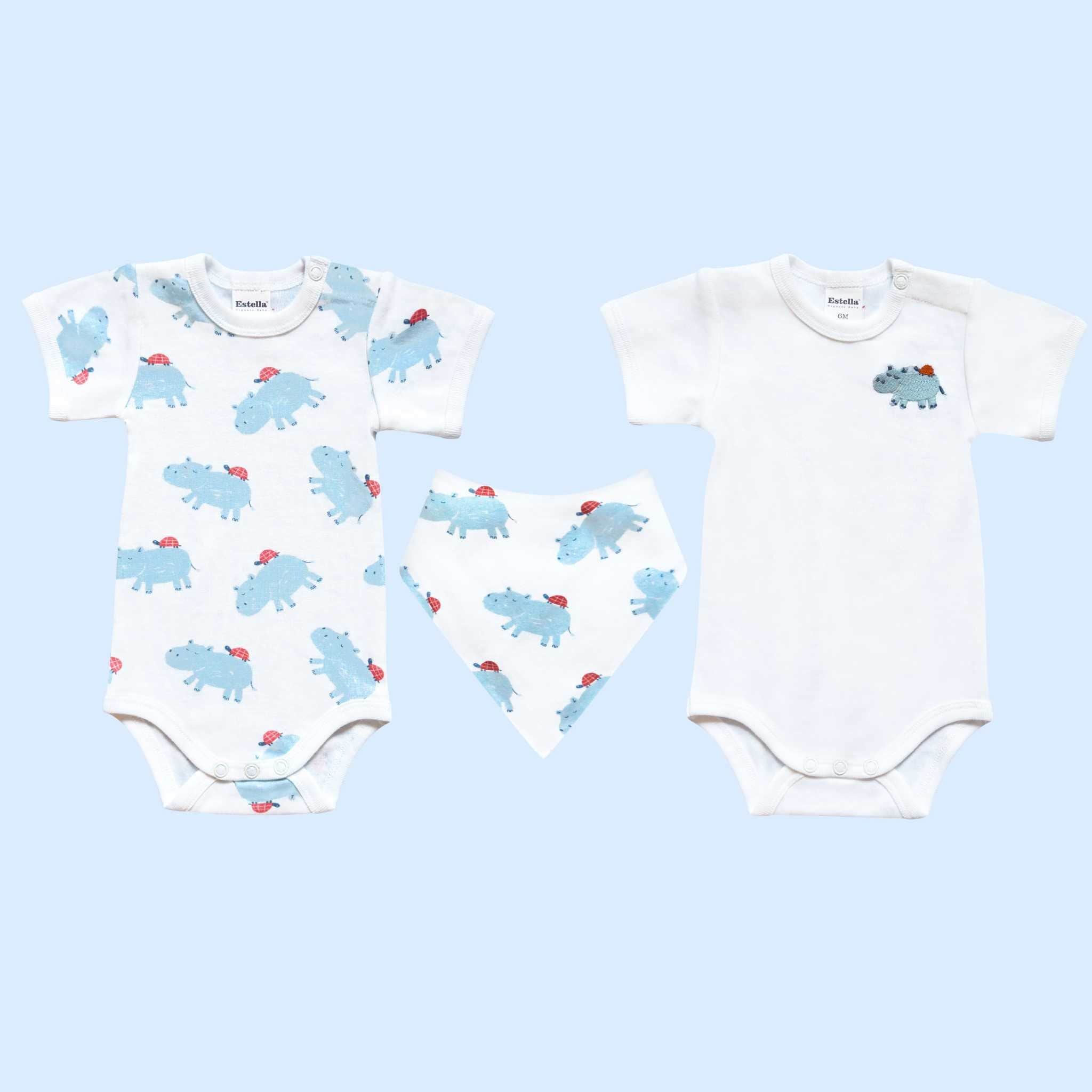 Estella Animal Gifts Blue / 0-3 months Hippo Bodysuit & Bib Set