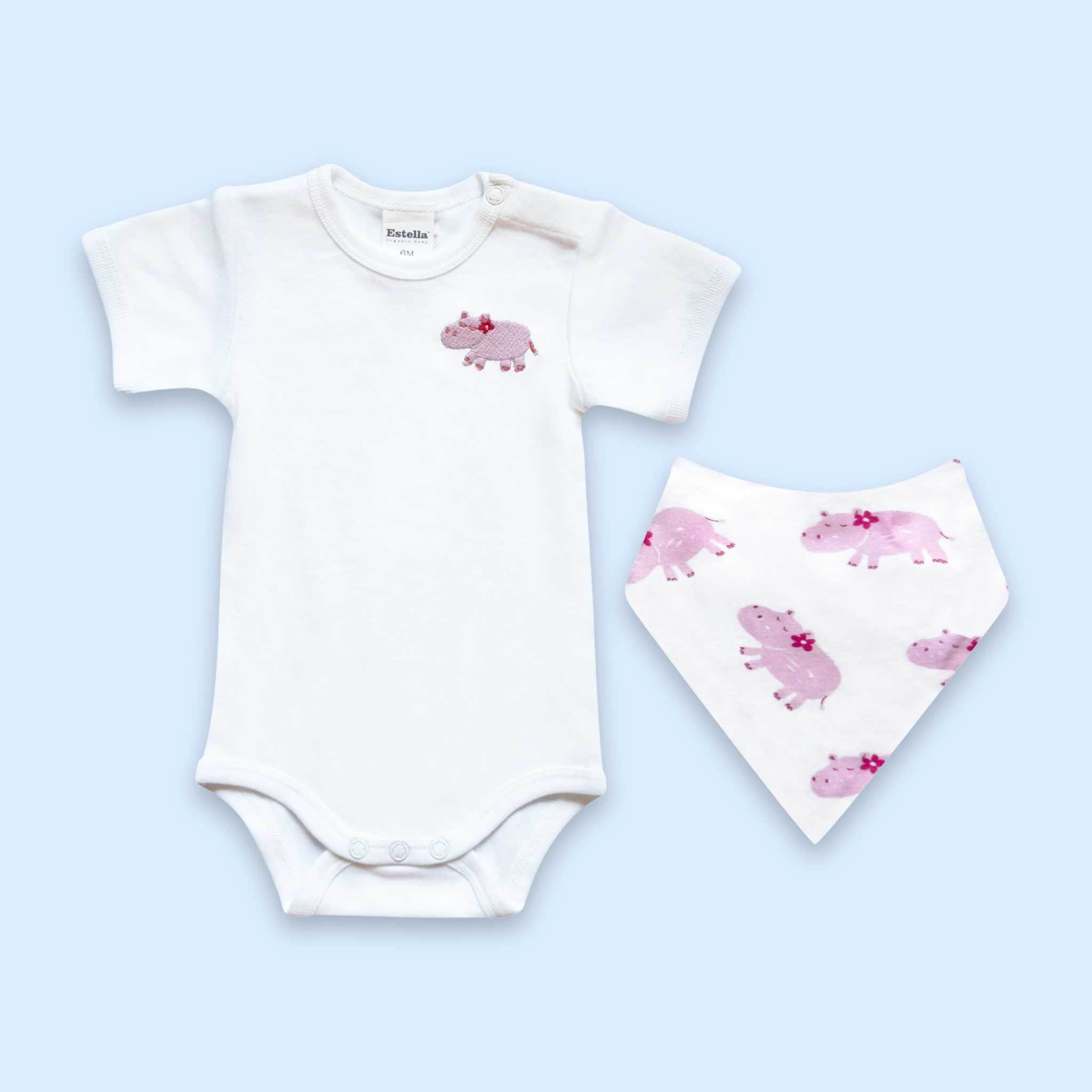 Estella Animal Gifts Pink / 0-3 months Hippo Bodysuit with Embroidery & Bib Set