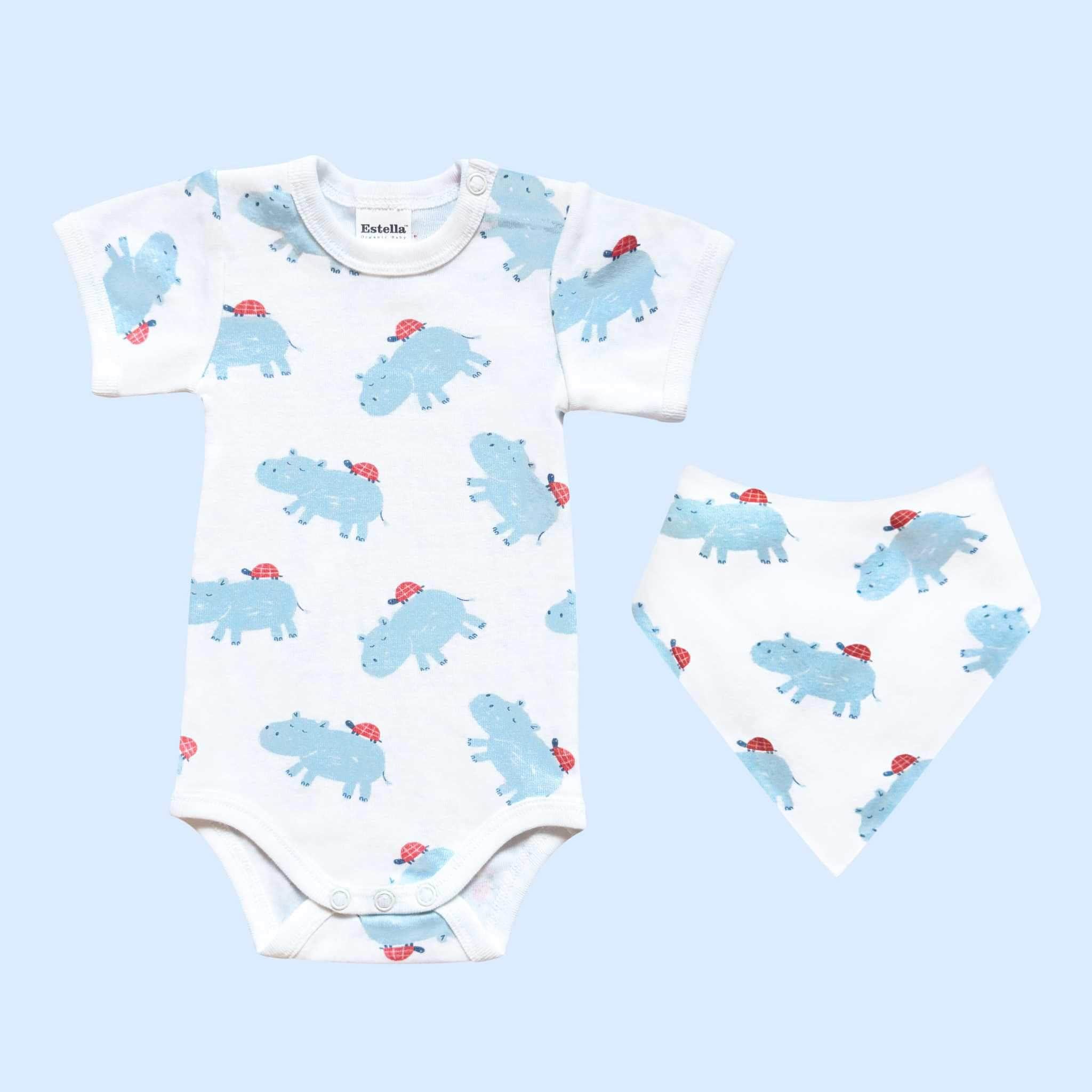 Estella Animal Gifts Blue / 0-3 months Hippo Print Bodysuit & Bib Set