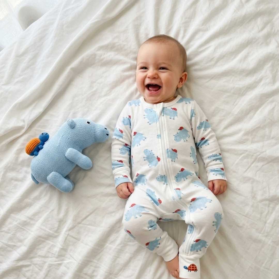Estella Animal Gifts Organic Hippo Zip Romper & Plush Toy