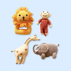 Safari Baby Rattle Set: Lion, Elephant, Giraffe & Monkey