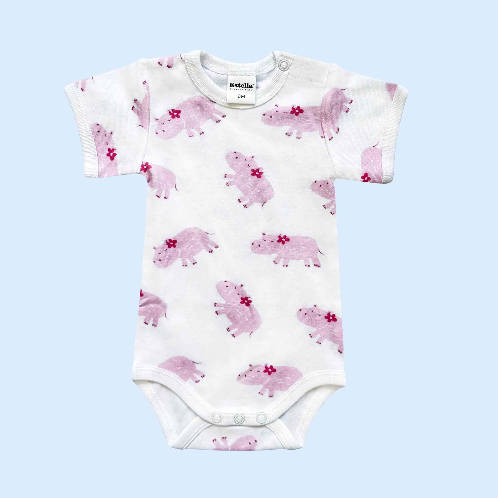 Estella Baby Clothes Organic Onesie with Pink Hippo and Floral Print
