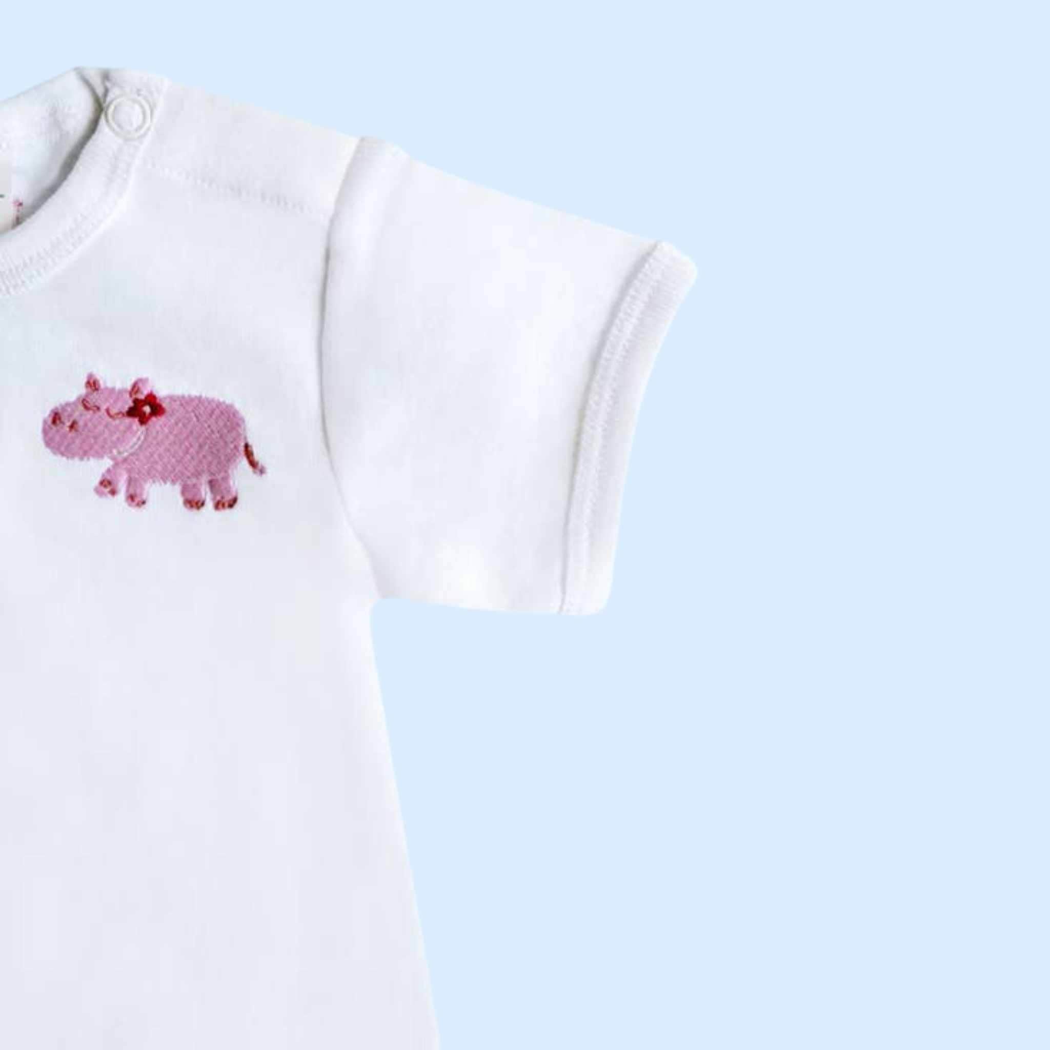 Estella Baby Clothes Hippo Organic Baby Bodysuit with Embroidery