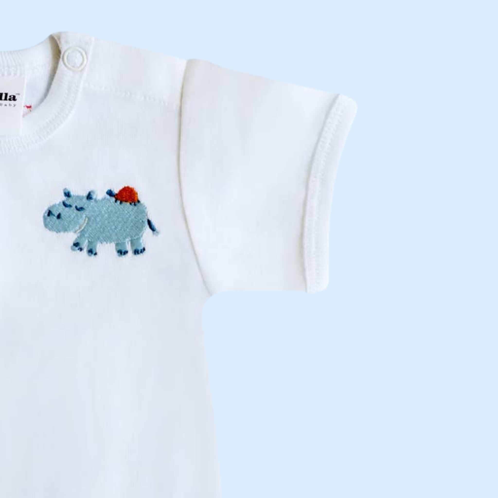 Estella Baby Clothing Organic Hippo Embroidery Bodysuit – Blue