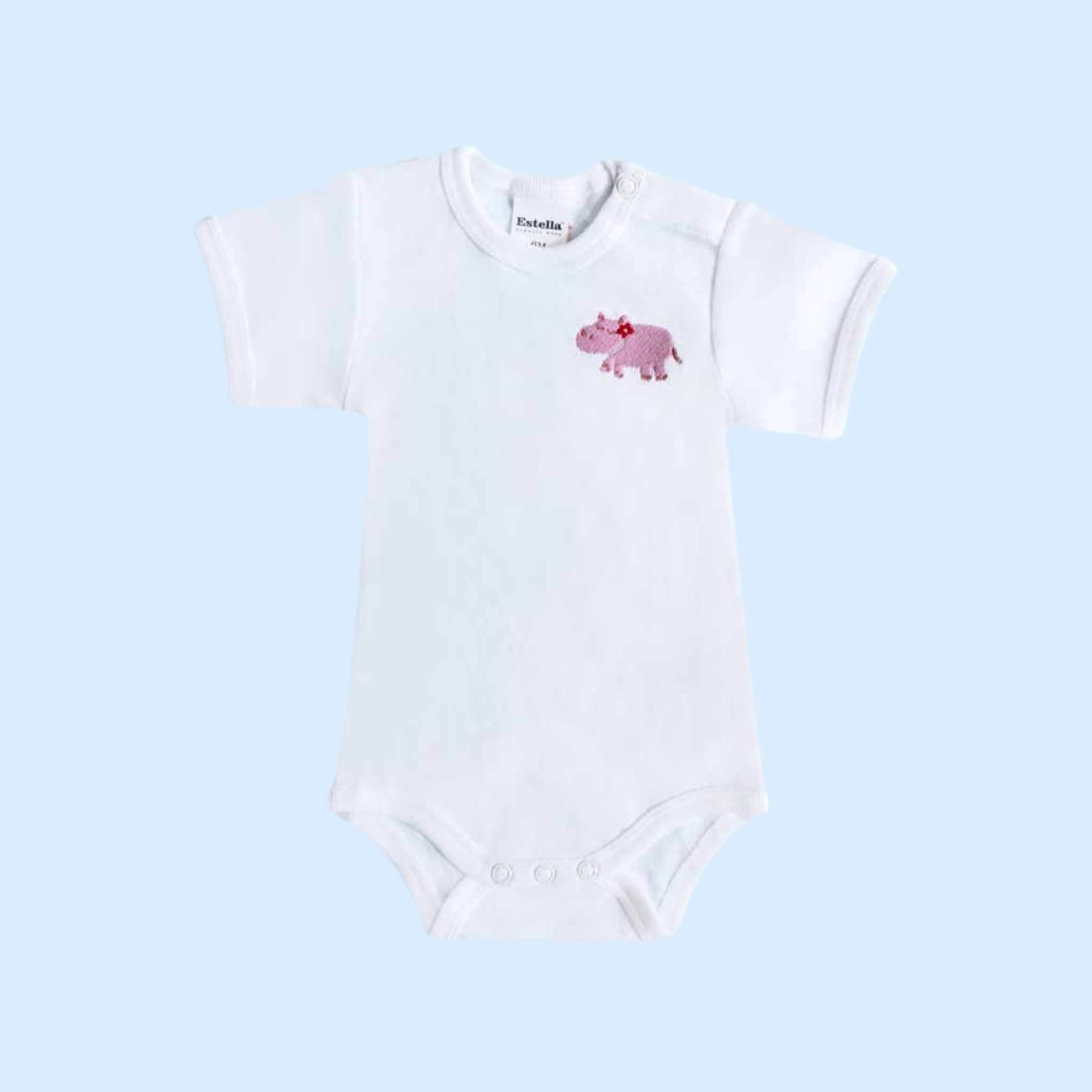 Estella Baby Clothes Pink / 0-3 M Hippo Organic Baby Bodysuit with Embroidery