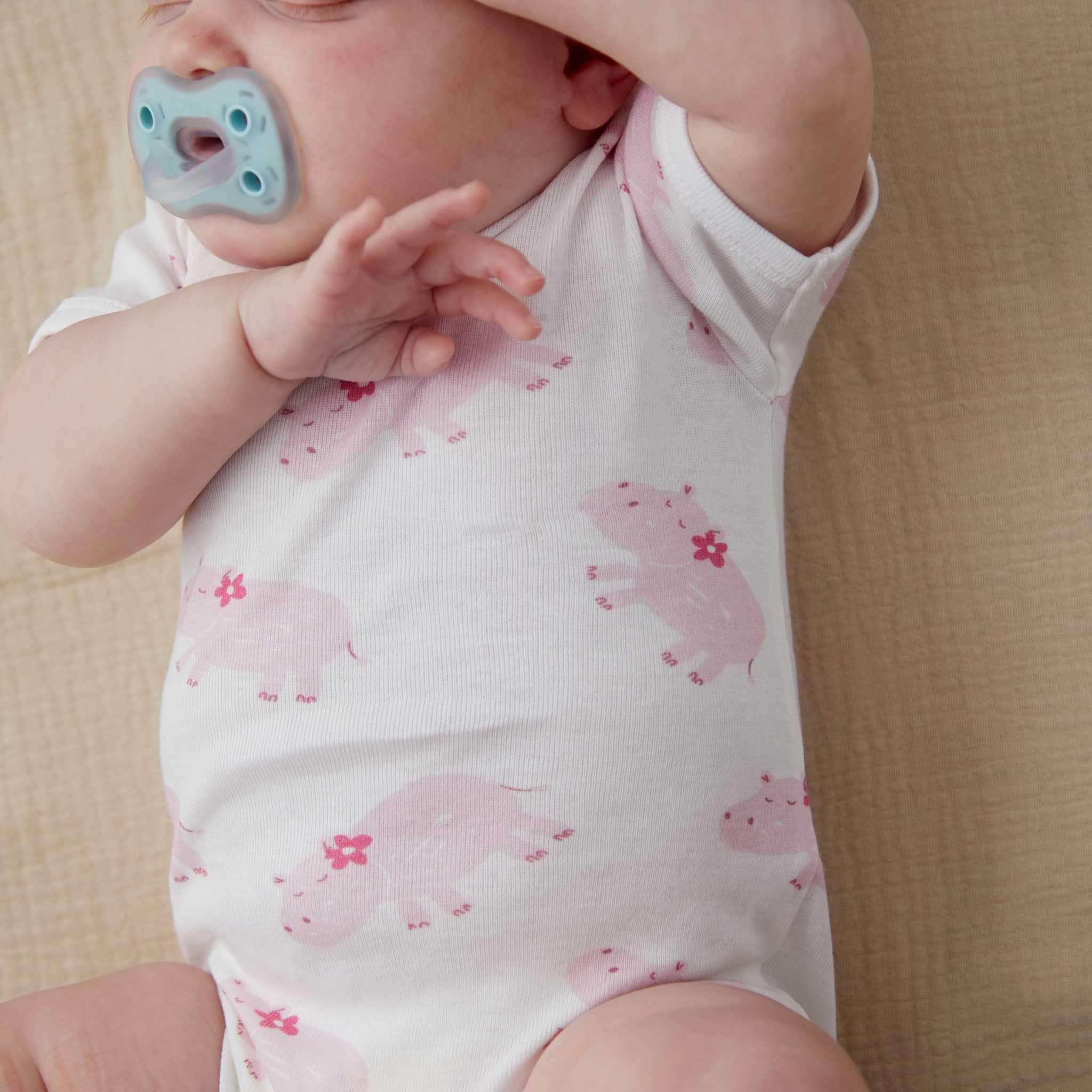 Estella Baby Clothing Organic Pink Hippo and Flower Print Bodysuit - Pink