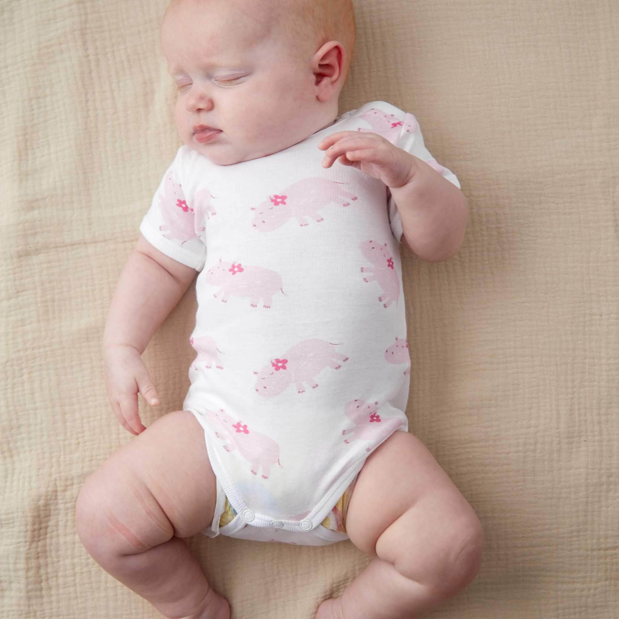 Estella Baby Clothing Organic Pink Hippo and Flower Print Bodysuit - Pink