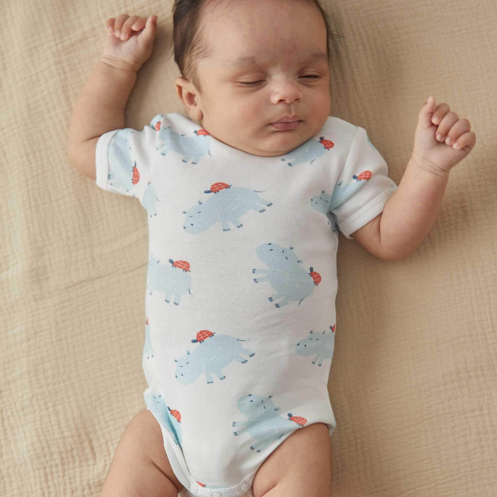 Estella Baby Clothing Organic Blue Hippo and Turtle Print Bodysuit - Blue