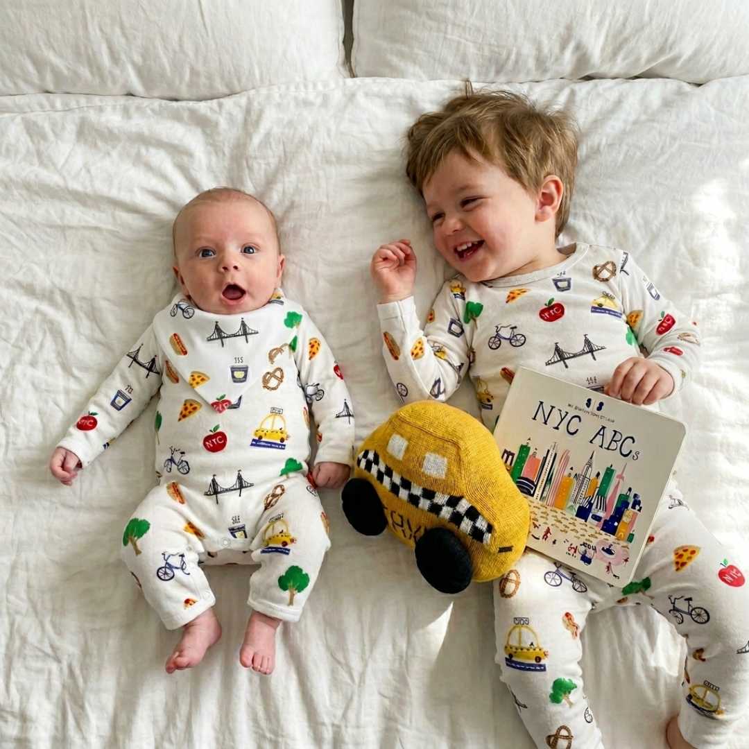 Estella Baby Clothes NYC Print Sibling Pajama Gift Set