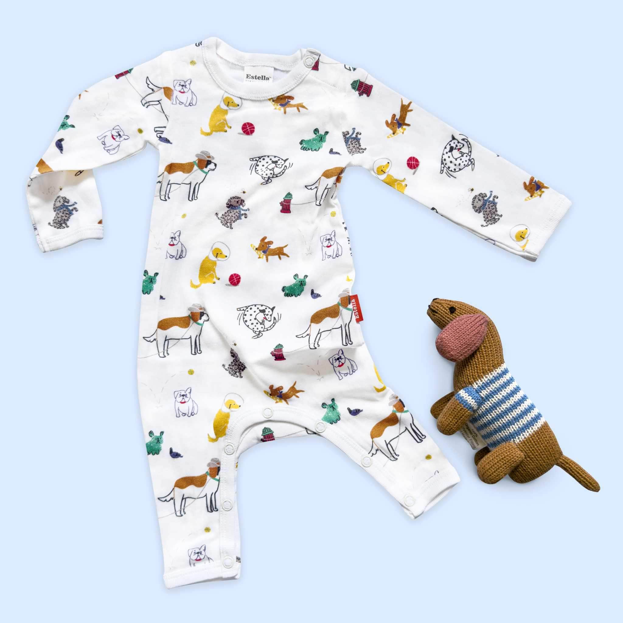 Estella Baby Gift Sets Organic Dogs Print Romper & Rattle Set