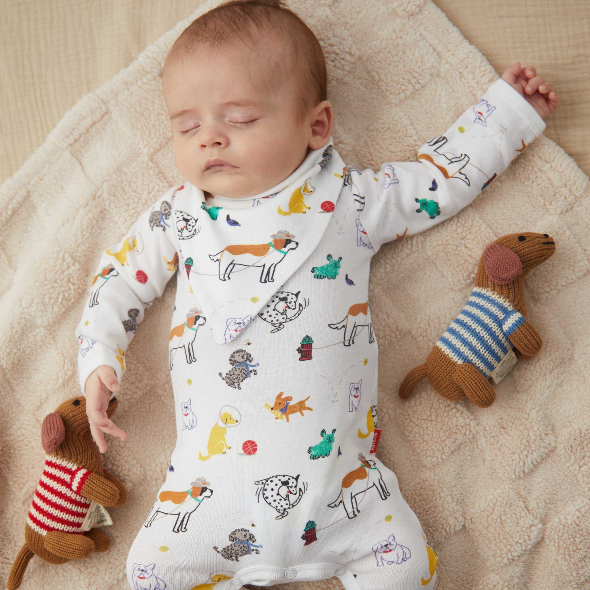 Estella Baby Gift Sets Dogs Print Romper & Rattle Set