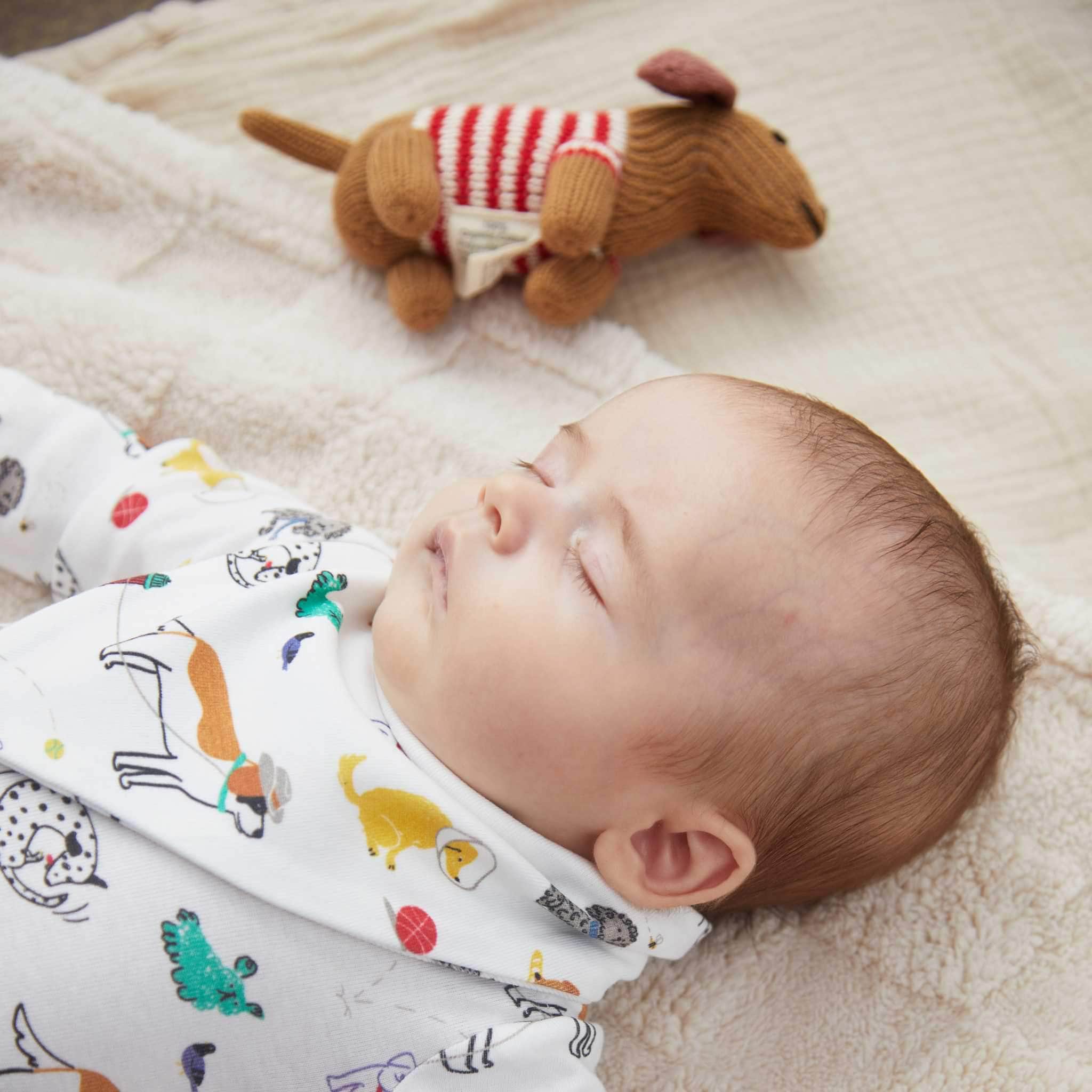 Estella Baby Gift Sets Dogs Print Romper & Rattle Set