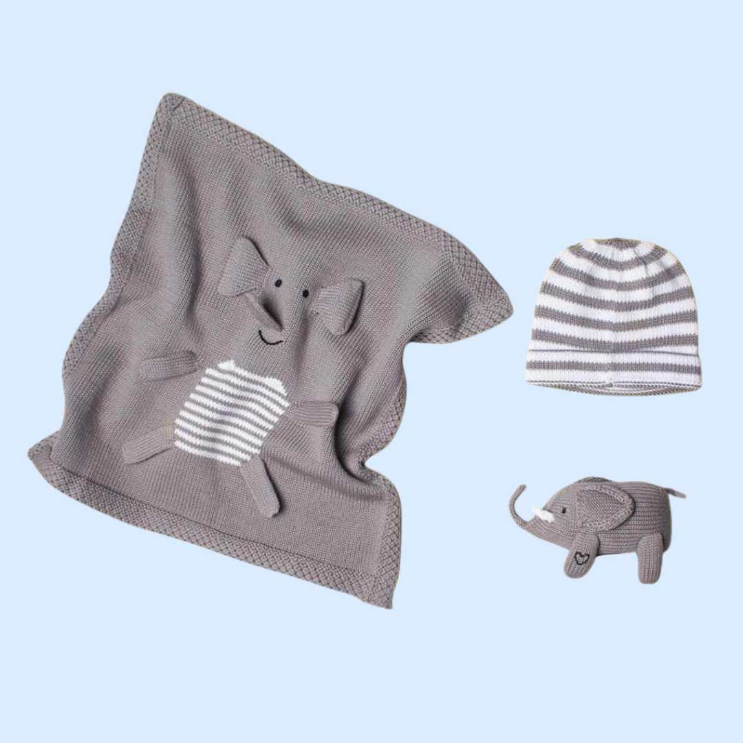 Estella Baby Gift Sets Elephant Security Blanket, Rattle & Hat Set