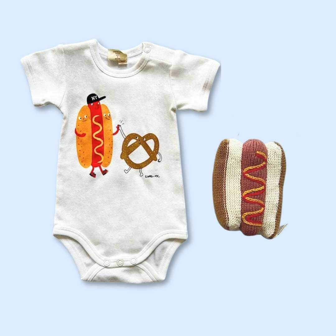 Estella Baby Gift Sets Happy Hot Dog / 0-3 M Food Onesie & Rattle Set