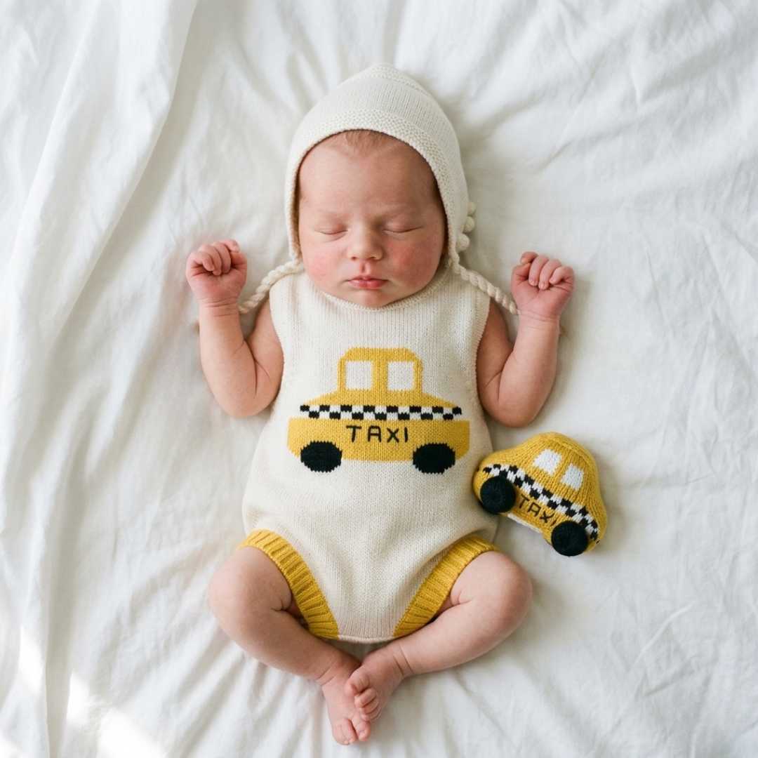 Estella Baby Gift Sets Knit Taxi Bodysuit, Rattle & Hat Set