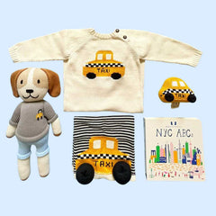 NYC Taxi Knit Baby Gift Set: Romper, Dog Doll & Lovey