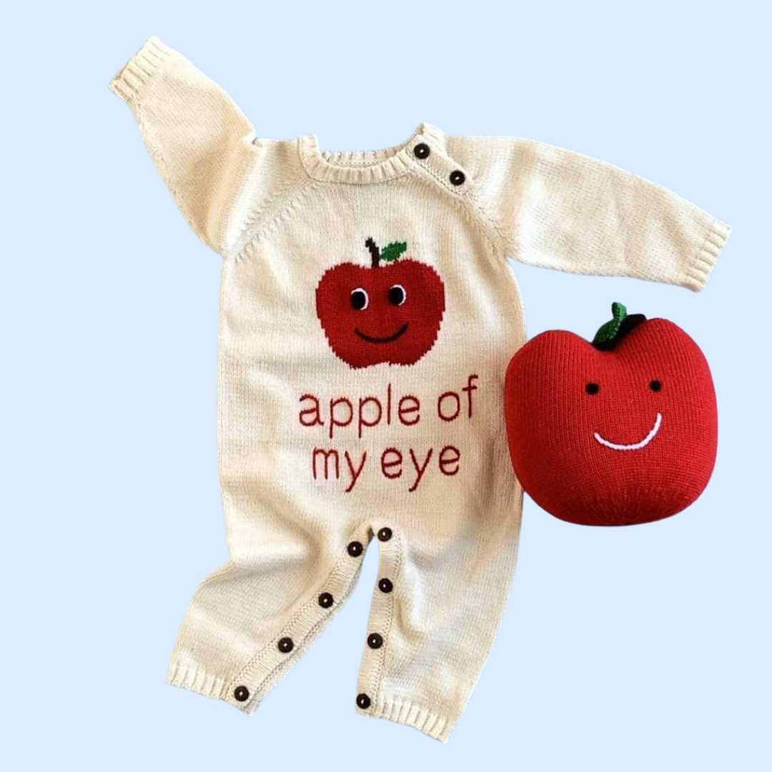 Estella Baby Gift Sets Knitted Baby Romper & Plush Apple Set