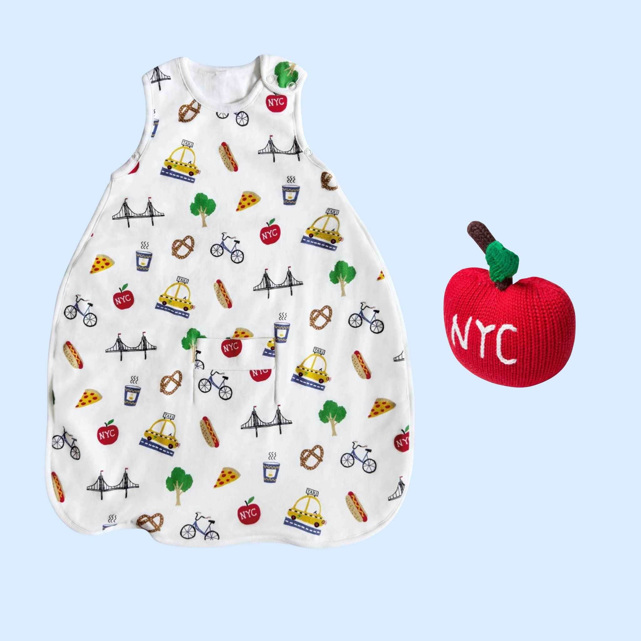 Estella Baby Gift Sets Organic NYC Print Sleep Sack & Apple Rattle Set