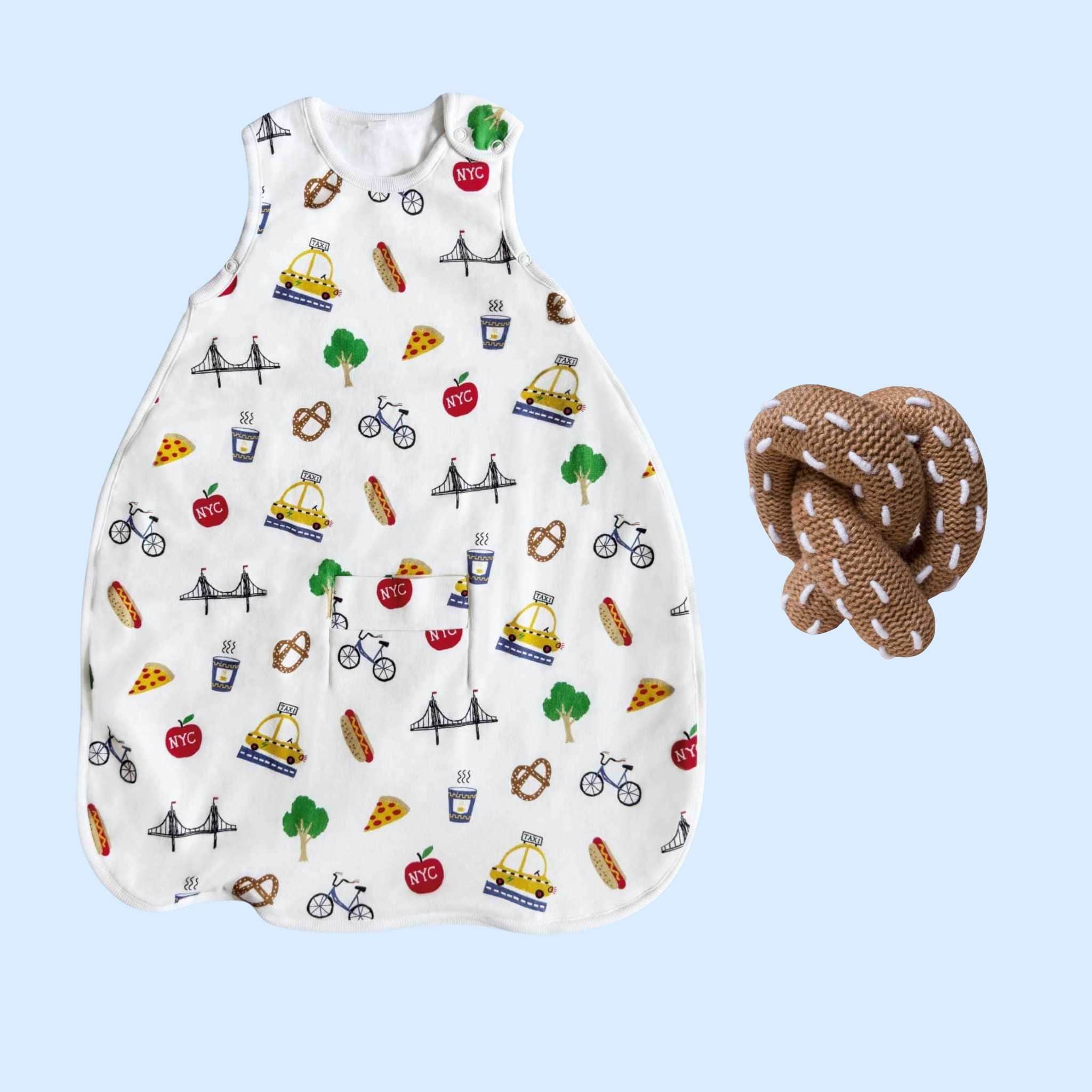 Estella Baby Gift Sets Organic NYC Print Sleep Sack & Pretzel Rattle Set
