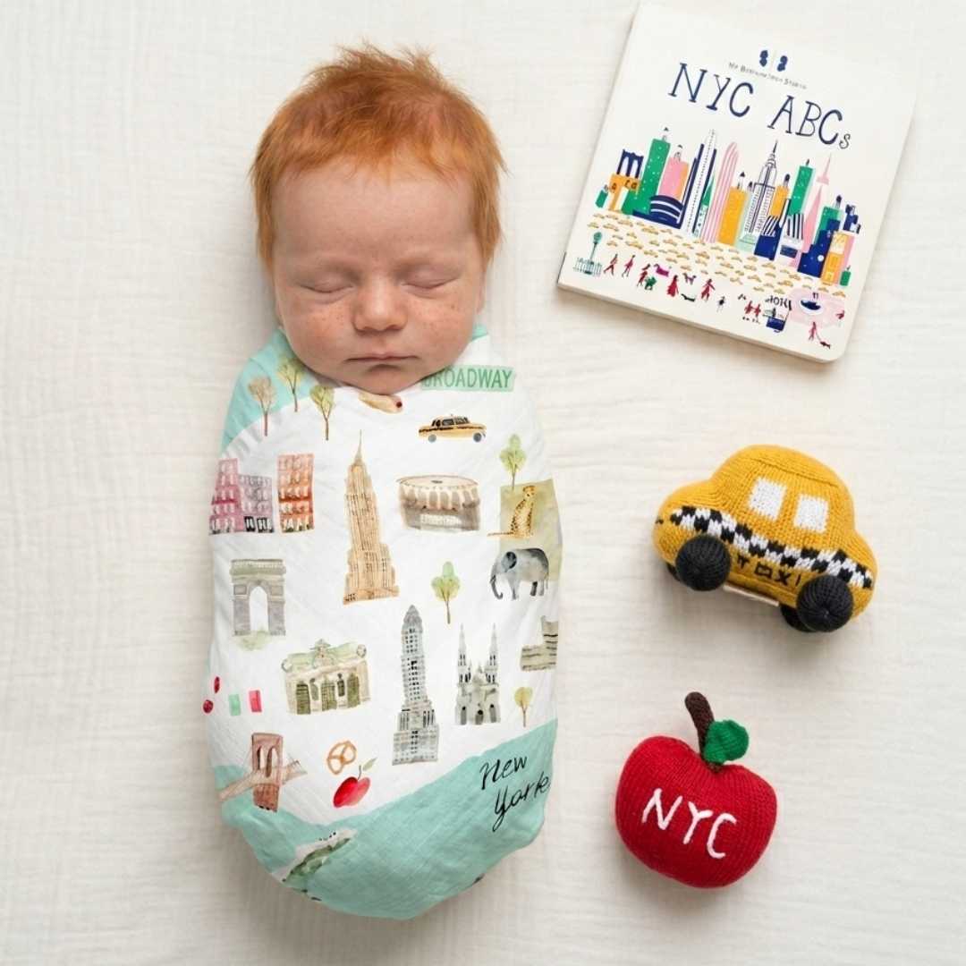 Estella Baby Gift Sets NYC Swaddle, Book & Rattle Gift Set