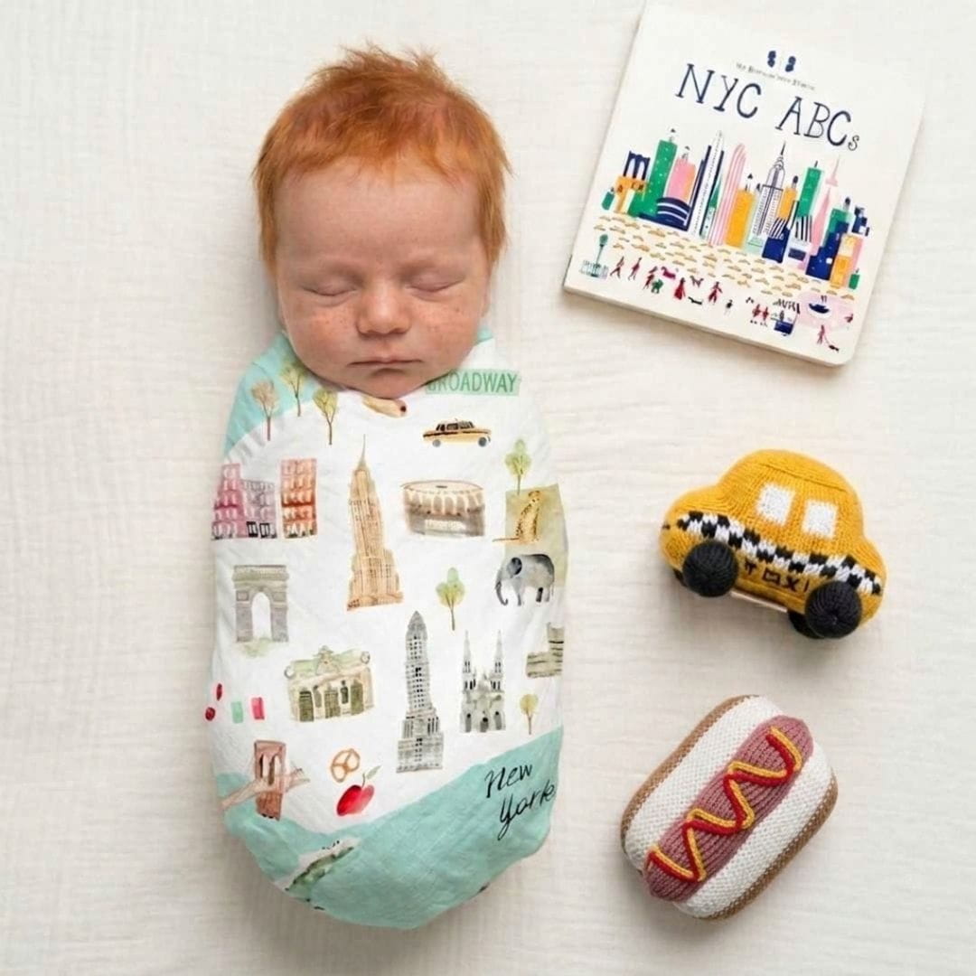 Estella Baby Gift Sets NYC Swaddle, Book & Rattle Gift Set