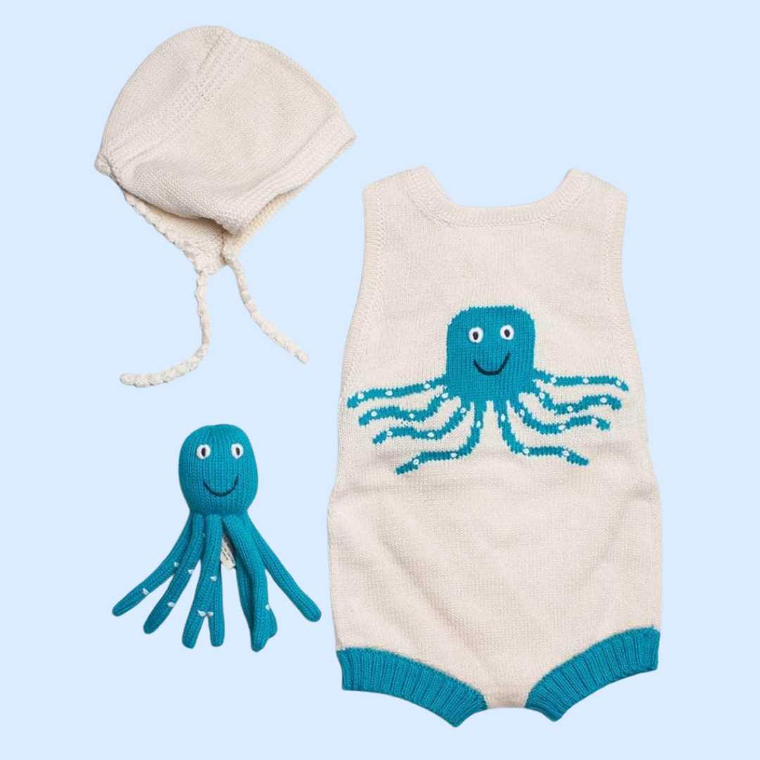 Estella Baby Gift Sets Turquoise / 0-6 M Octopus Bodysuit, Hat & Rattle Set