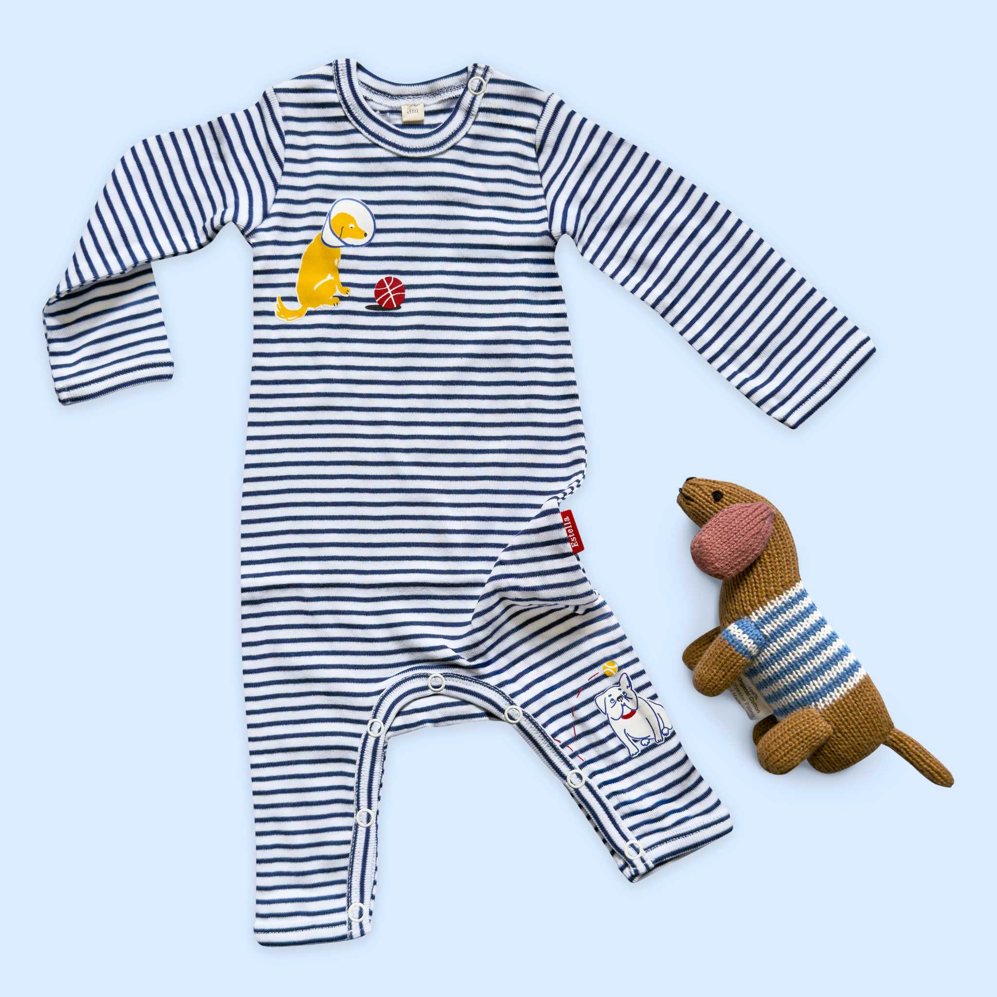 Estella Baby Gift Sets Organic Puppy Love Romper & Blue Sparky the Rattle Set