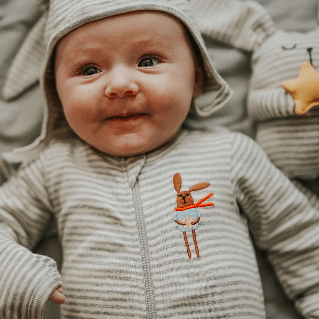 Estella Baby One-Pieces Baby Zip Sleeper-Bunny Embroidery