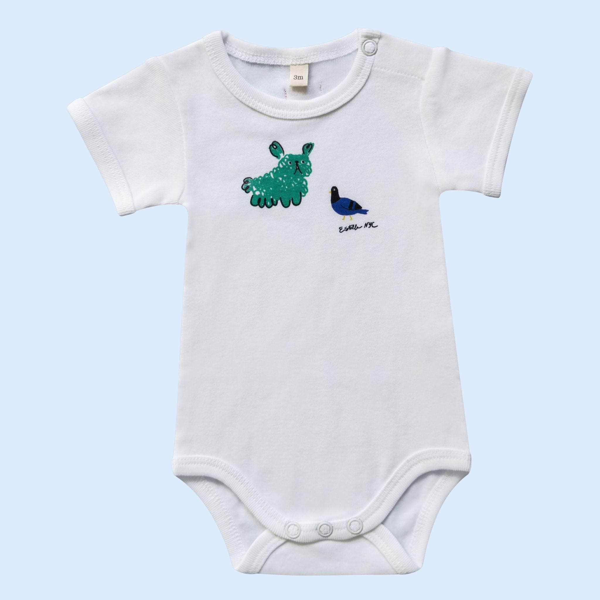 Estella Baby One-Pieces Dog with Pigeon / 0-3 M Dog-Themed Bodysuits