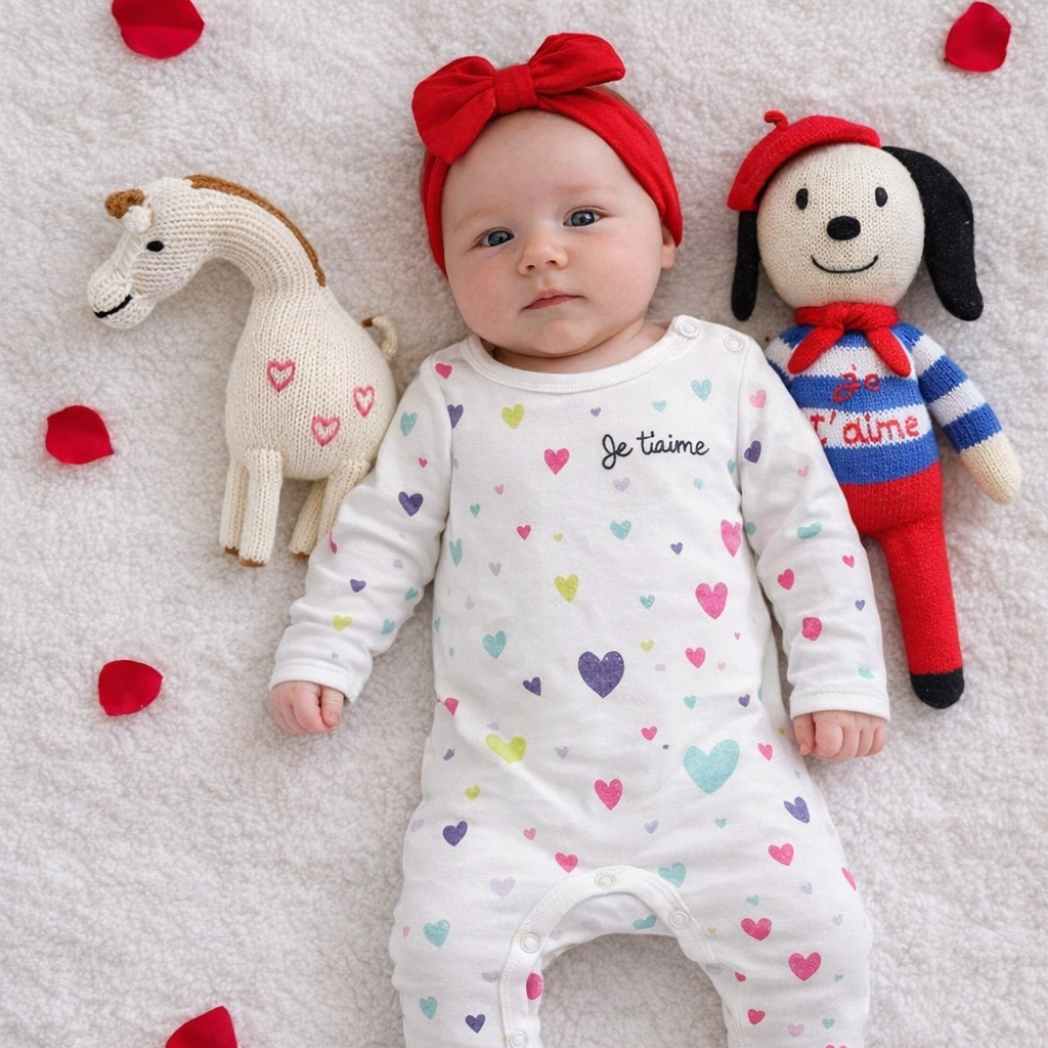 Estella Baby One-Pieces Heart Print Romper
