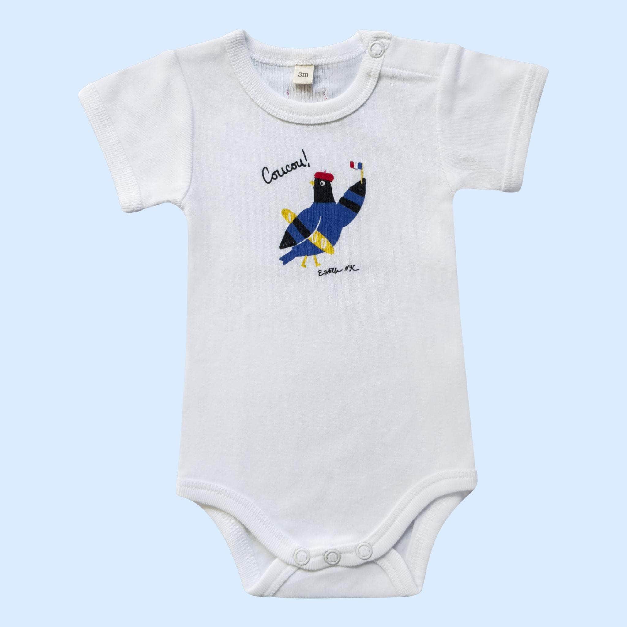 Estella Baby Clothes Organic White Bodysuit Paris Pigeon