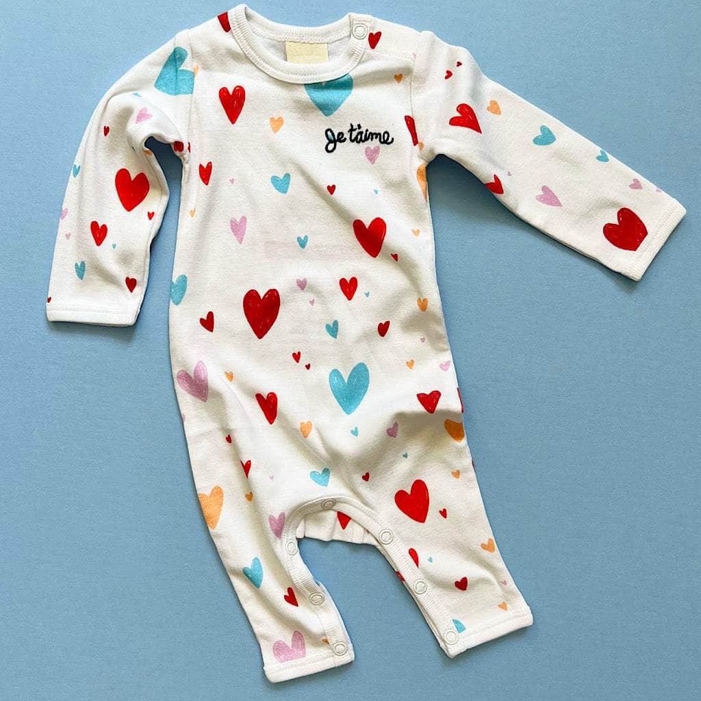 Printed Long Baby Romper with Hearts - {{variant_option_1}}