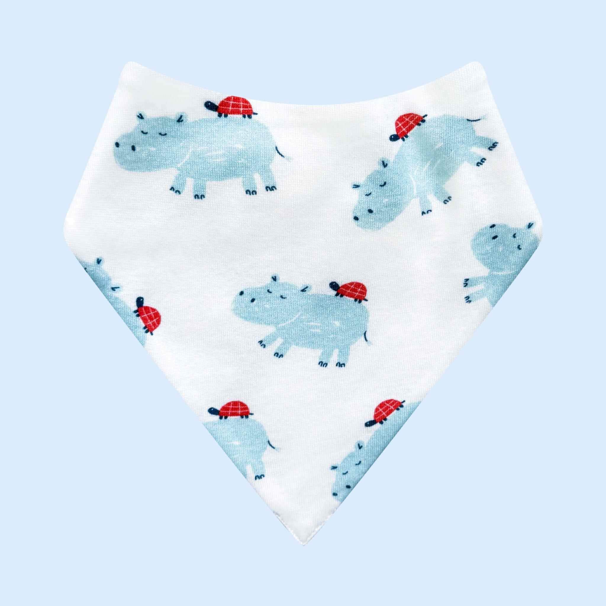 Estella Nursing and Feeding Accessory Organic Baby Bib with Blue Hippo and Turtle Print