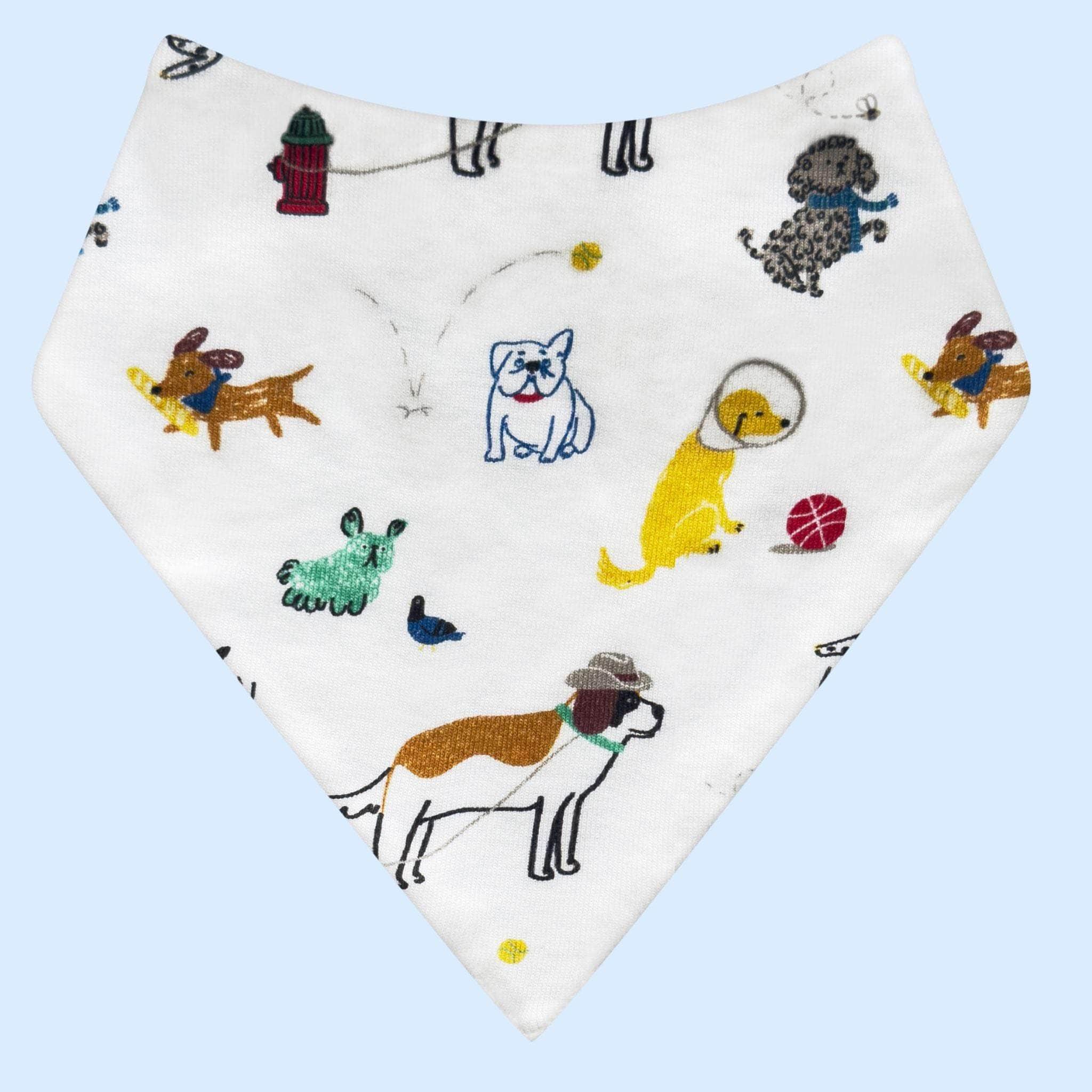 Estella Organic Baby Bib with Puppy Pals Dog Print on Blue Background