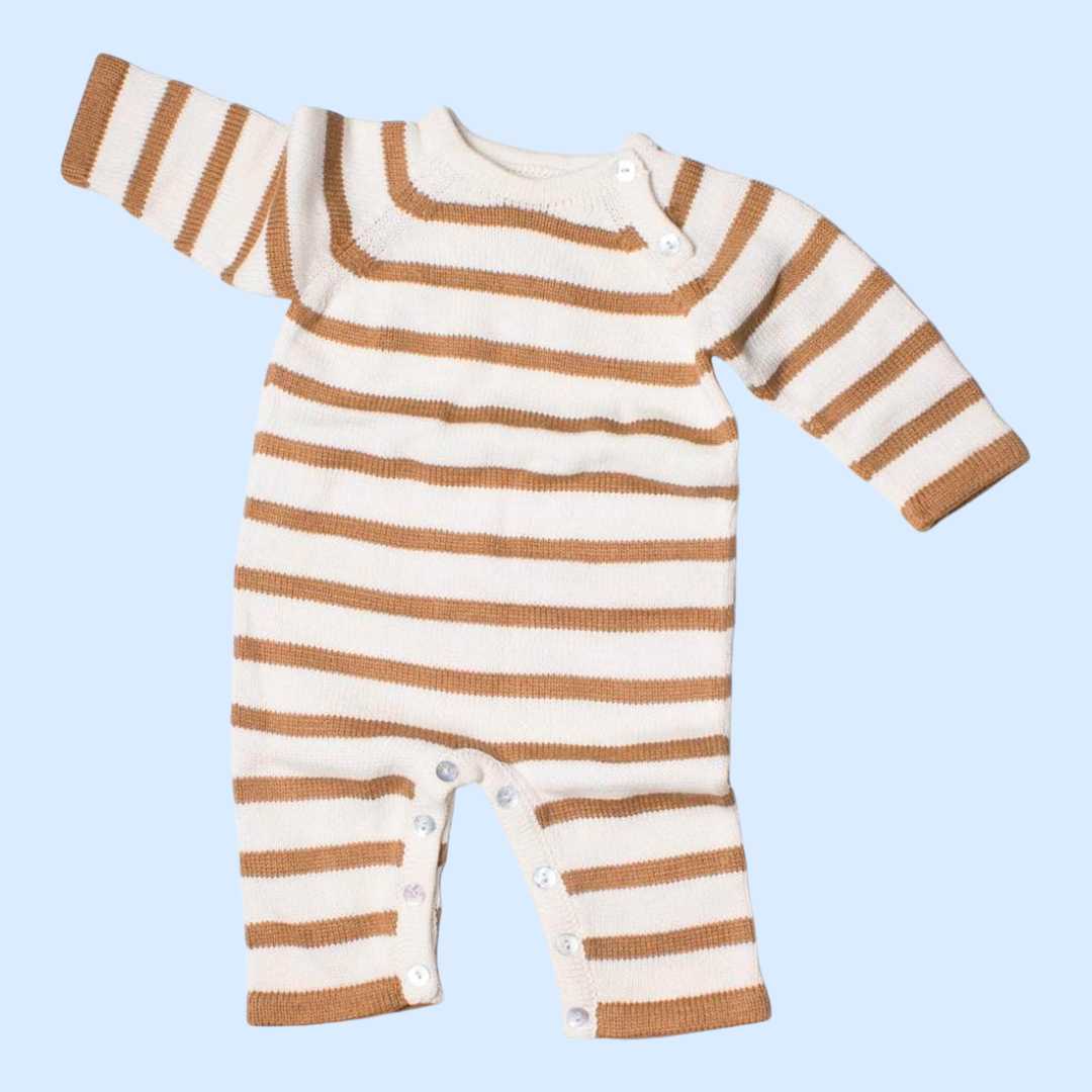 Estella Knitted Romper Brown / 0-3 M Stripes Knitted Romper
