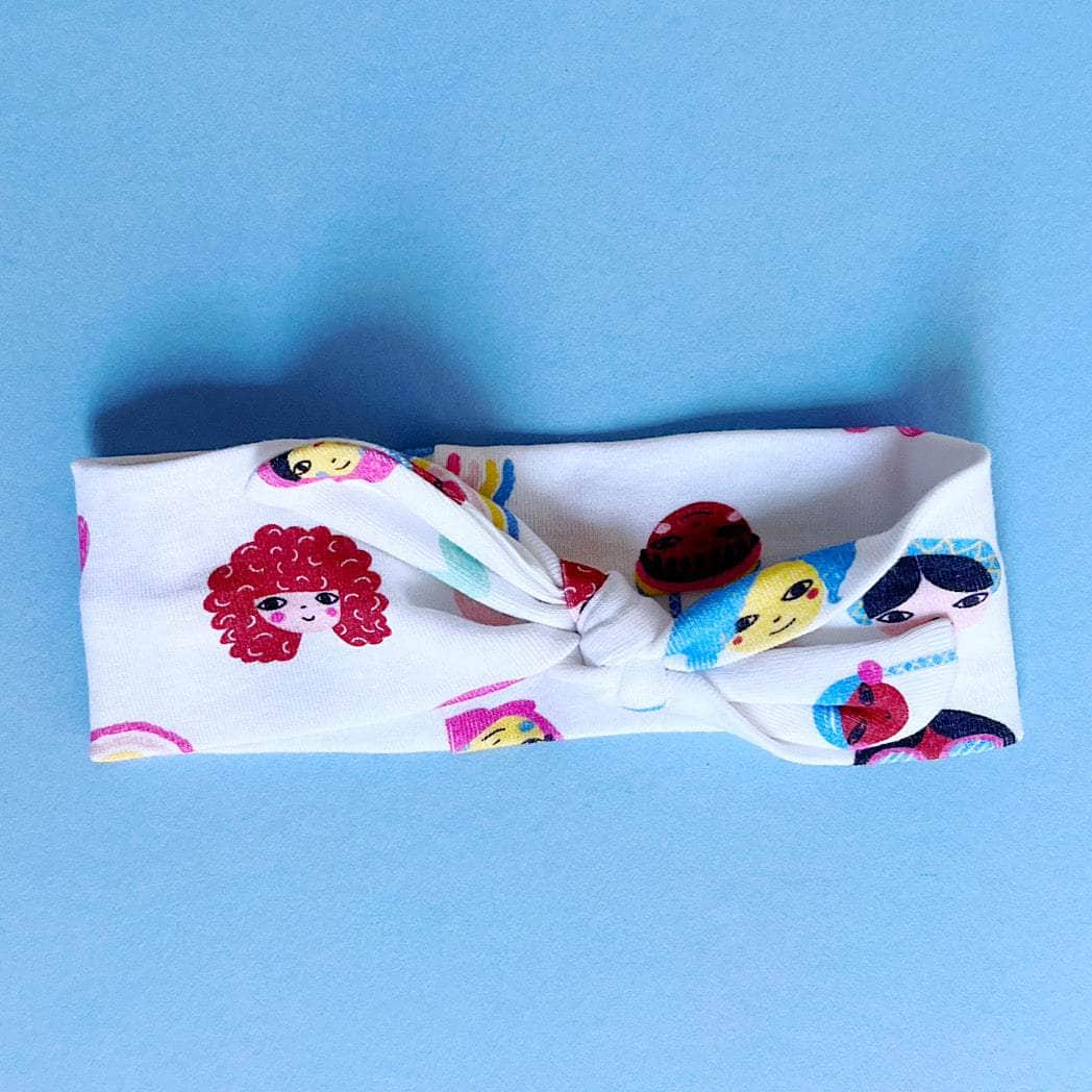 Estella Organic Baby Headband "Dream Big" Print Strong Girls Theme on Blue Background