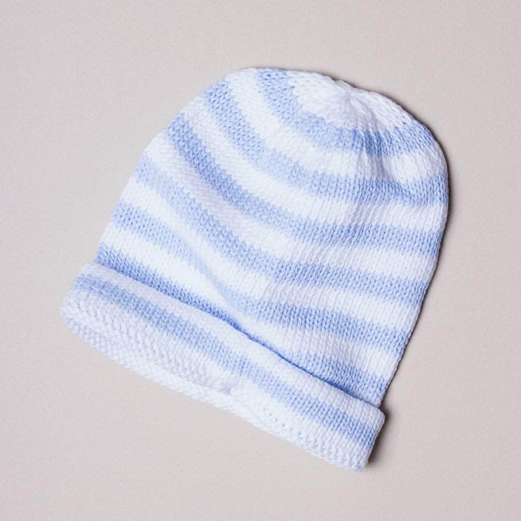 Organic Baby Hats, Handmade in Stripe Colors - Baby Blue