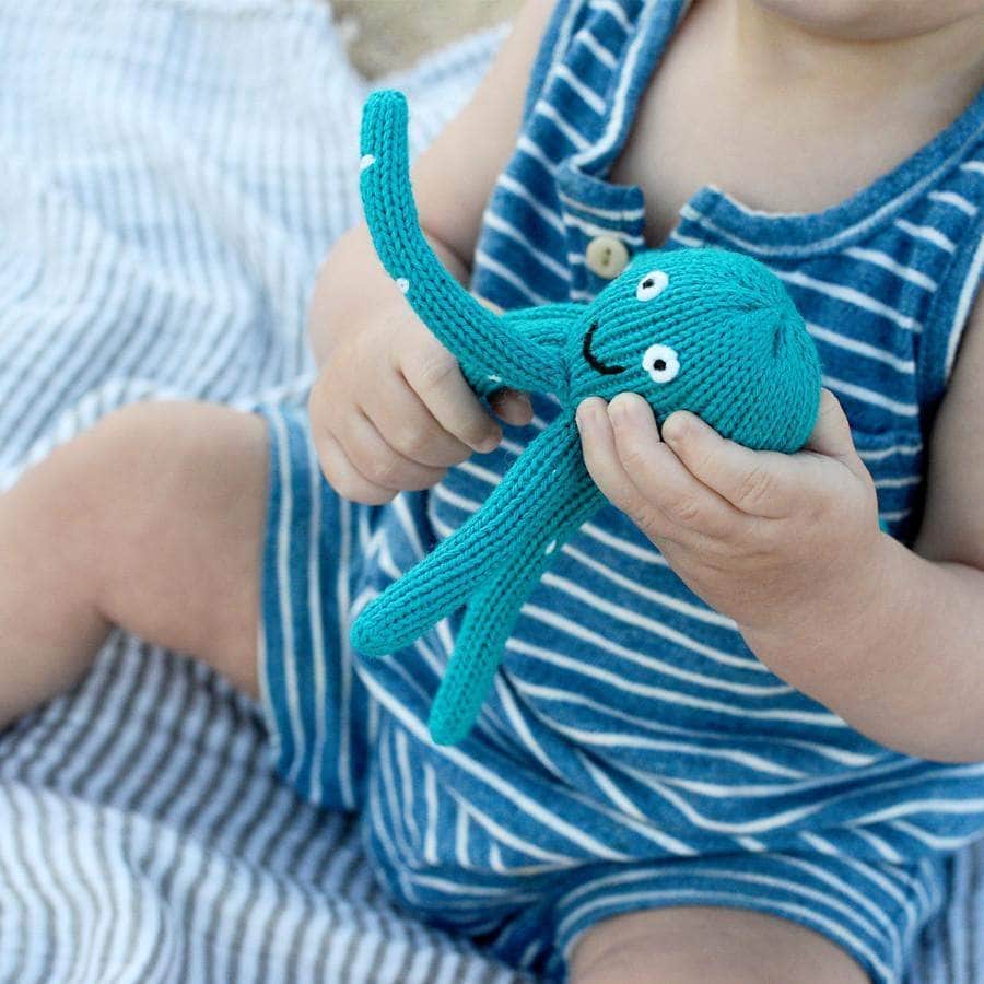 Estella Baby Gift Set Organic Whale Knitted Romper, Soother, Rattle Toys and The Heart of Whale Book