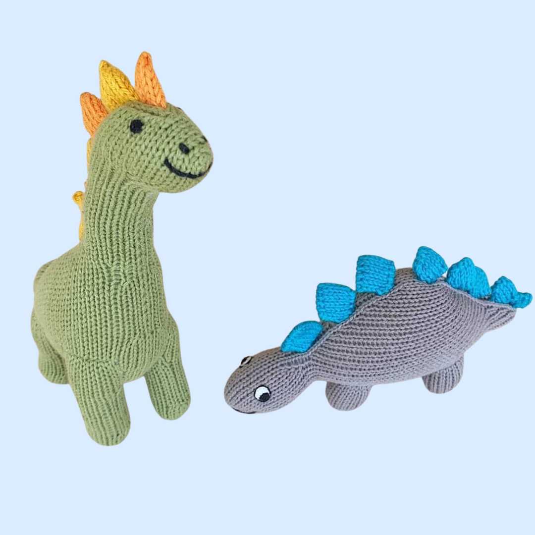 Dinosaur Rattles Dinosaur Rattles Gift Set | Organic Stegosaurus & Brachiosaurus Baby ...