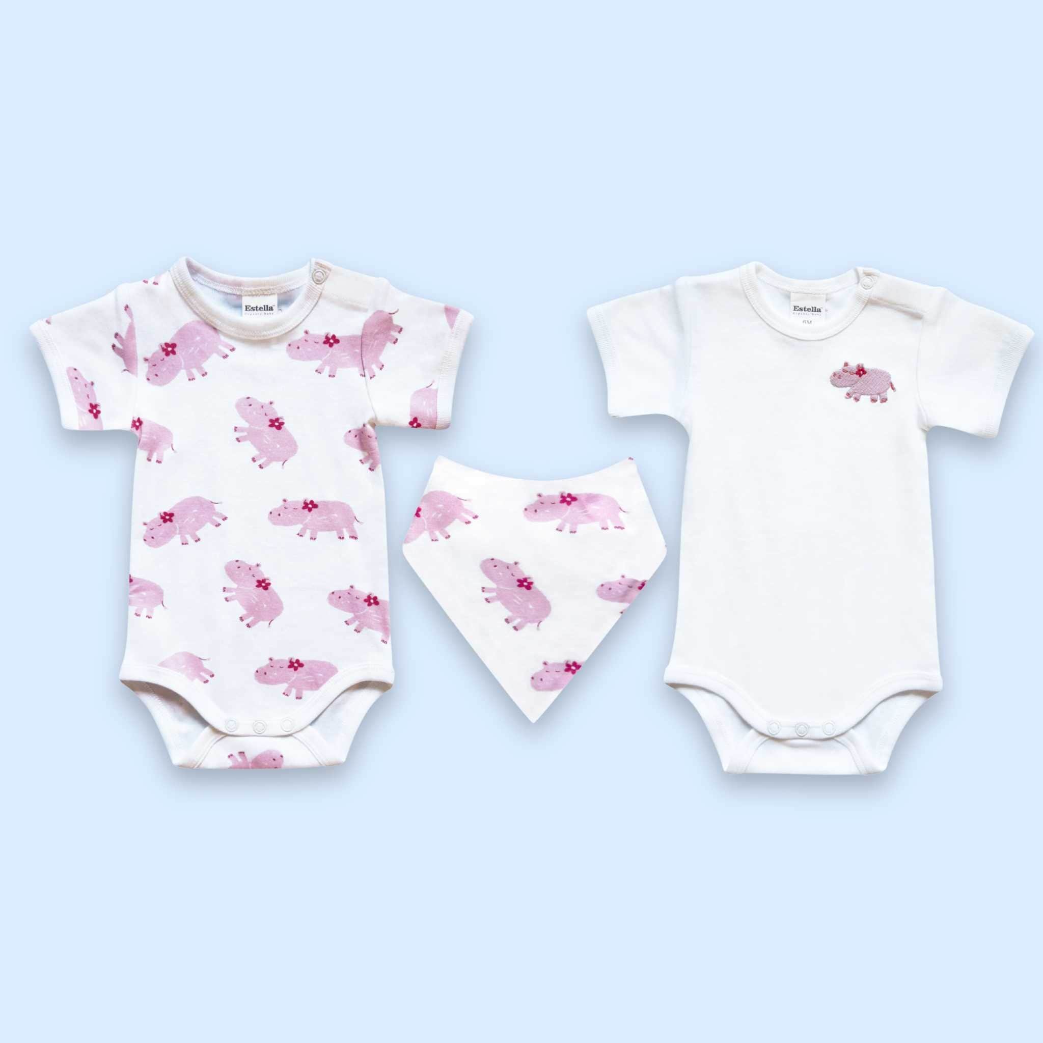 Estella Animal Gifts Pink / 0-3 months Hippo Bodysuit & Bib Set