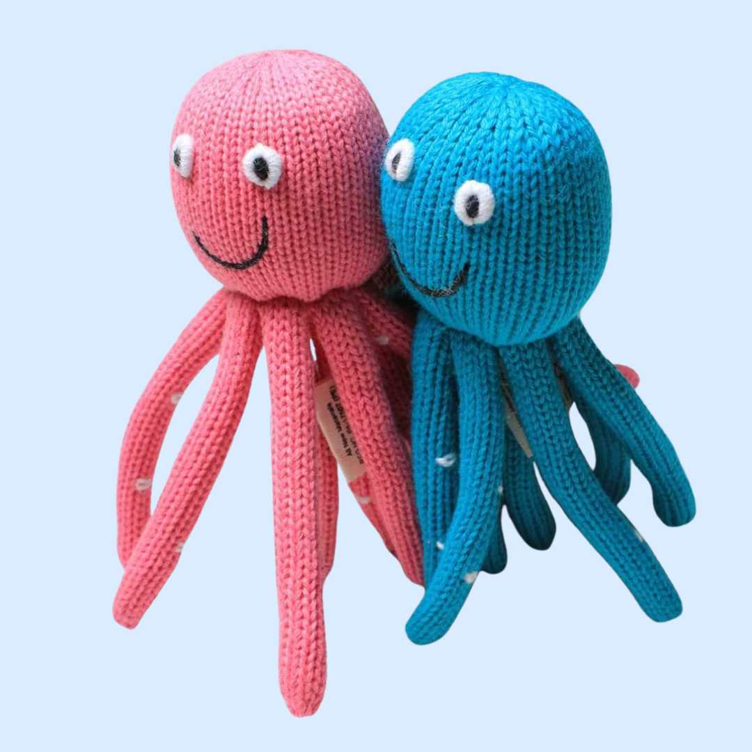 Organic Octopus Baby Rattle | Award-Winning Hand-Knit Toy | Estella