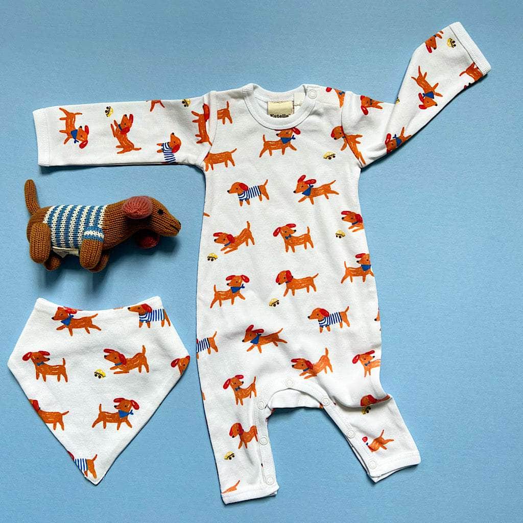 Cuddle Me Dog Baby Gift Set with Long Romper, Bib & Baby Rattle - {{variant_option_1}}