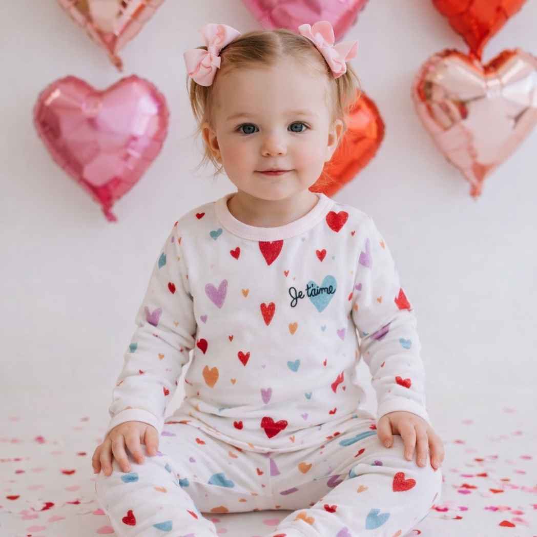 Estella Baby Clothes Heart Print Toddler Pajamas Set