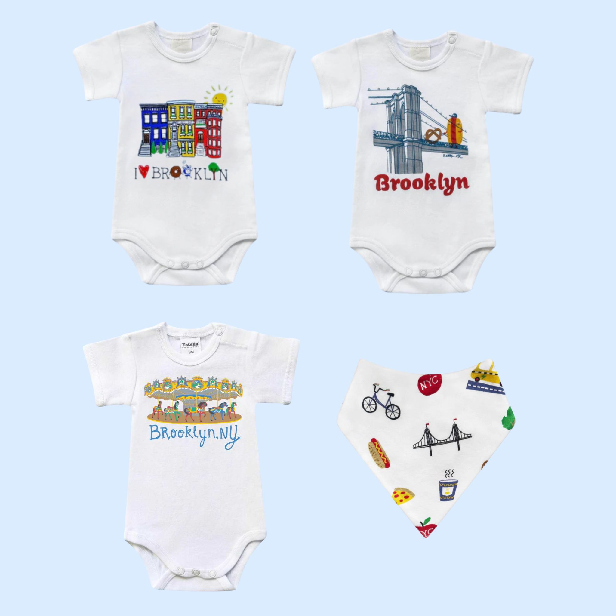 Estella Baby Gift Sets 0-3 M Brooklyn Baby Bodysuits & Bib Set