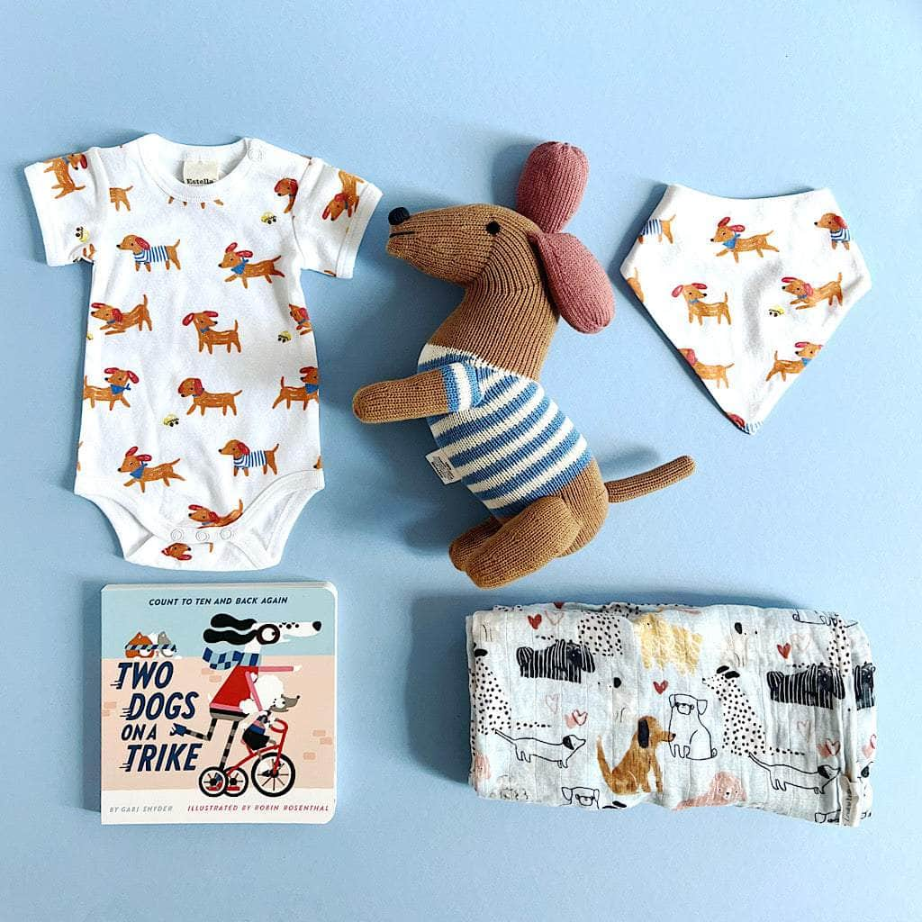 Dog Print Baby Onesie, Bib, Swaddle, Book & Toy - {{variant_option_1}}