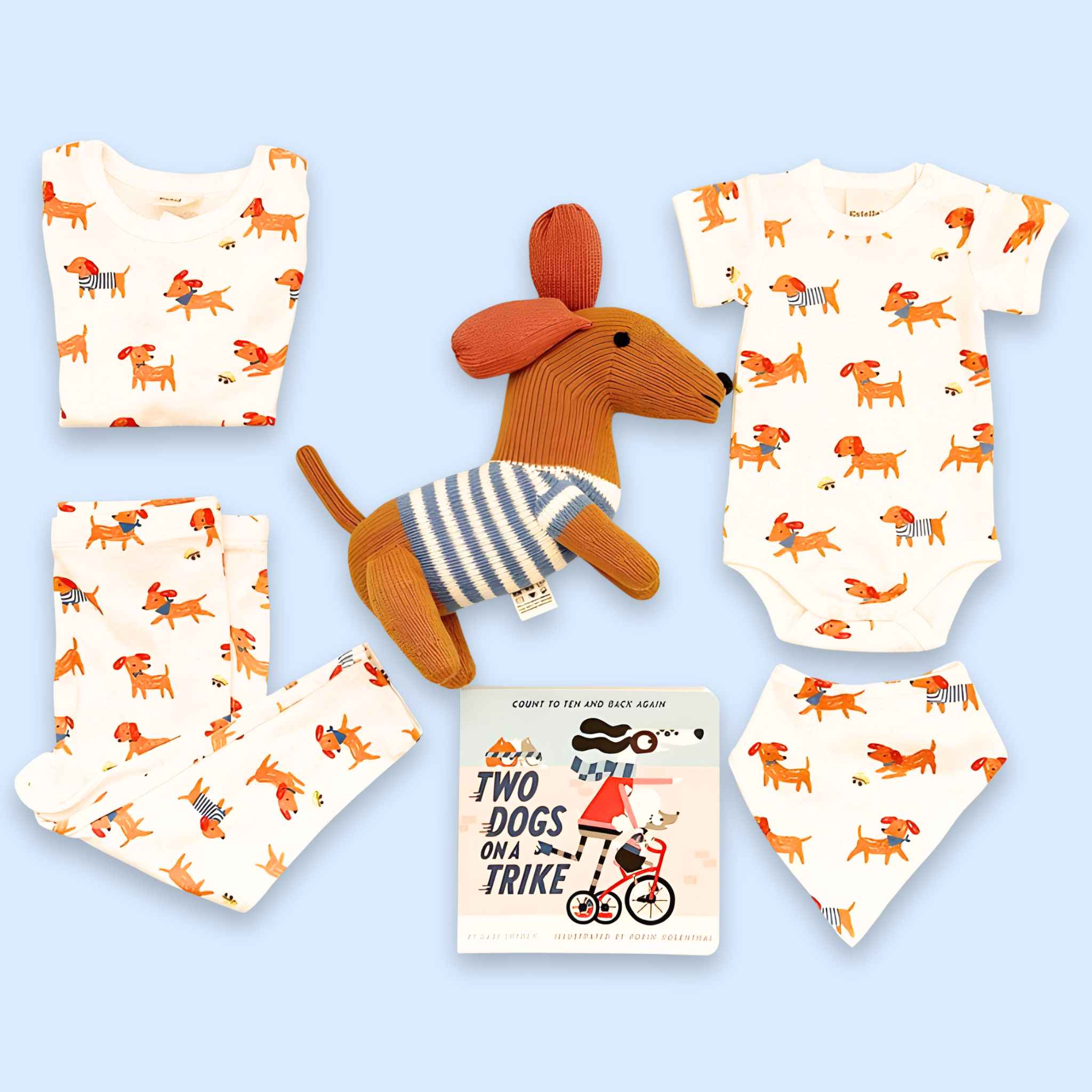 Estella Baby Gift Sets 2 Y / 0-3 M Doggie Delight: Sibling PJs, Toy, Book & Bib Bundle